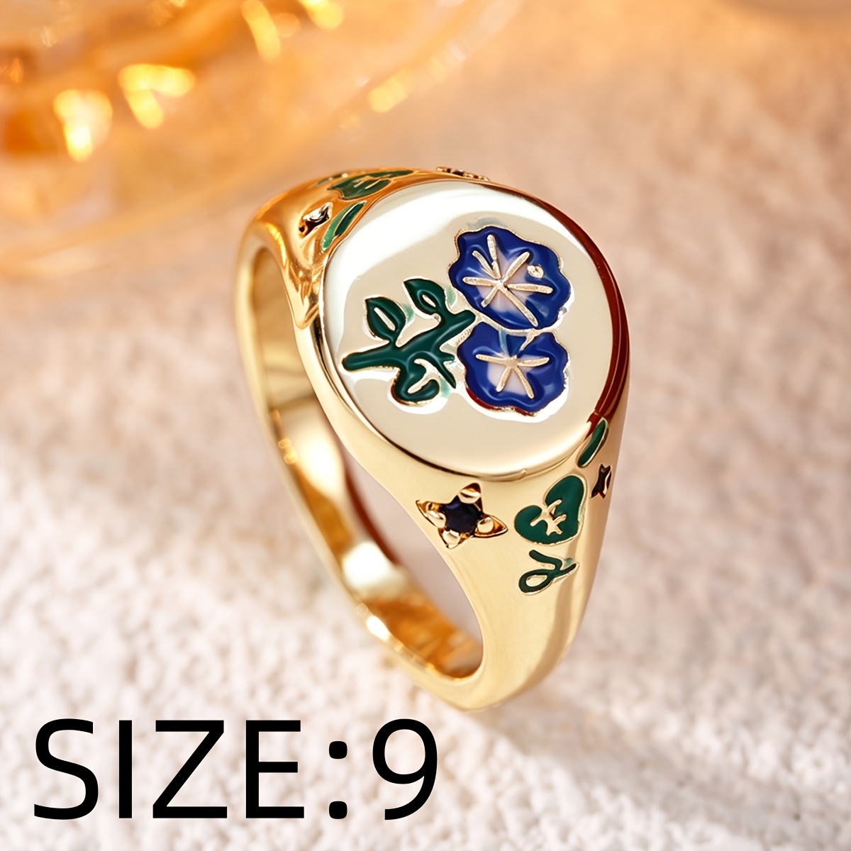 Floral Copper Inlaid Zirconia Statement Ring, Unisex