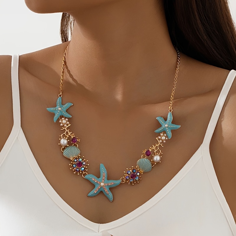 Collier bohème pour femme avec de de doré avec strass, parfait  pour la plage, les vacances et Cadeau idéal pour la Saint-Valentin,