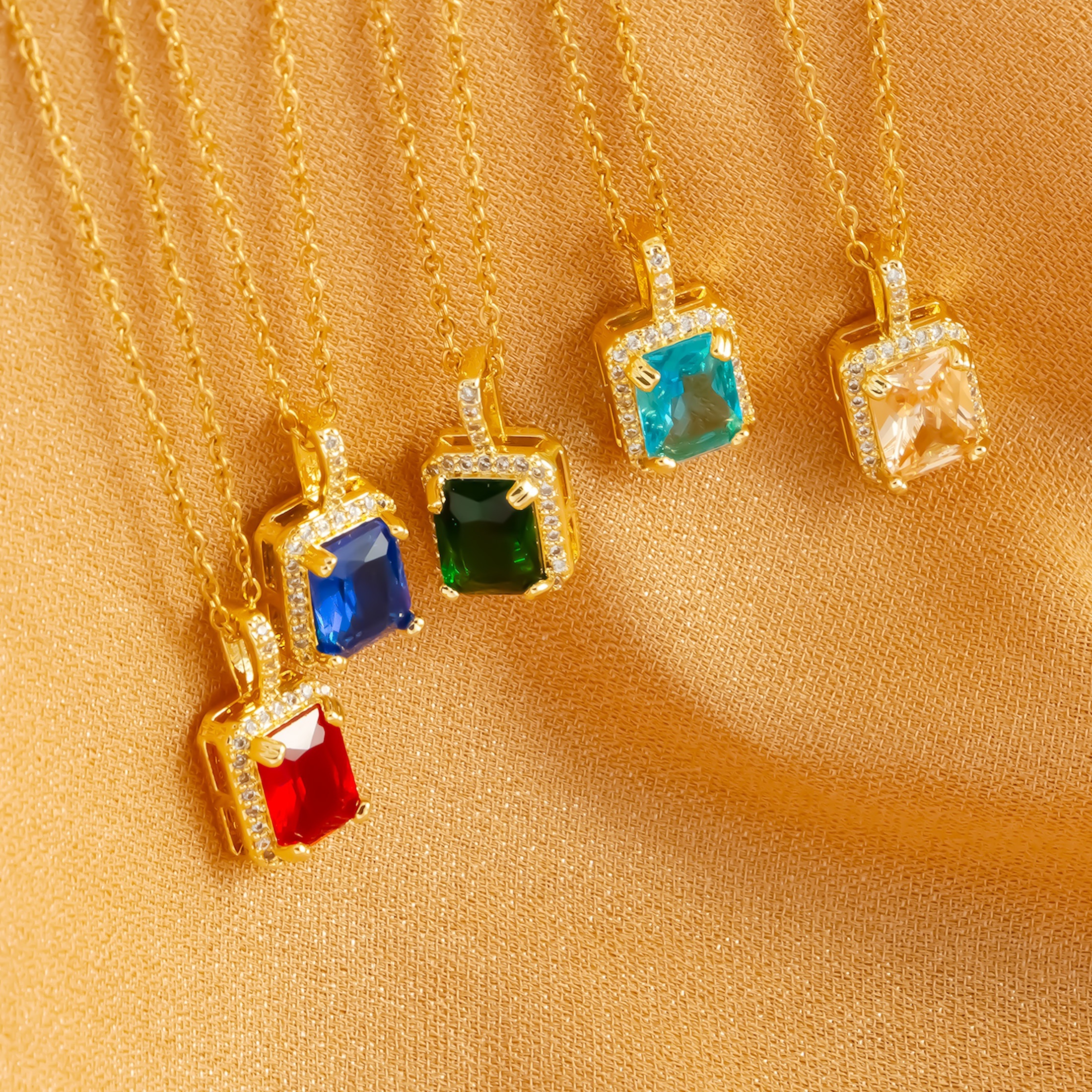 

Vintage-inspired Rectangular Pendant Necklace With Colorful Rhinestones - Hypoallergenic Stainless Steel, Parties & Banquets