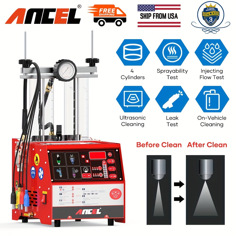 

Ancel Aj400 Injector Cleaning Machine, Automotive Ultrasonic Fuel System Cleaner Injection Tester 4 Cylinders For Gasoline Car Motorcycle 110v