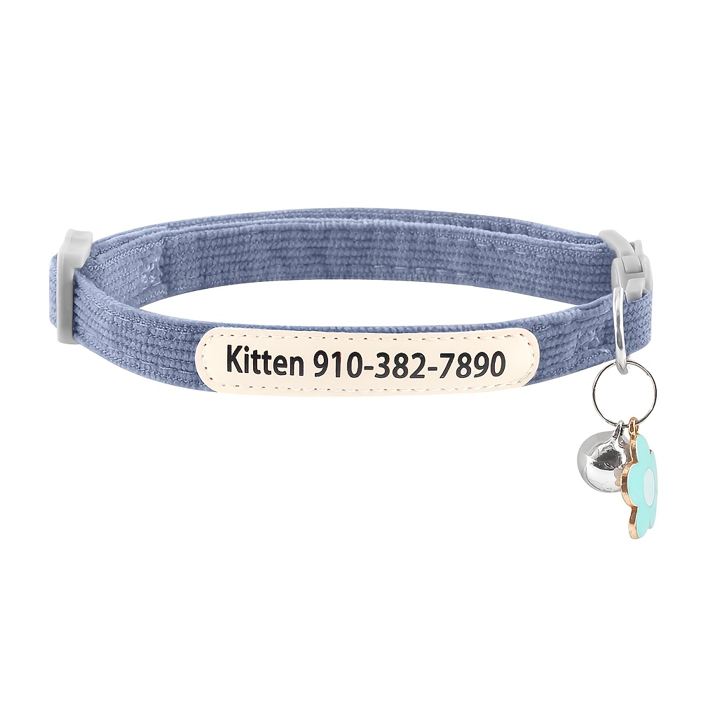 E-shop (Personalisiert) Niedliches Katzenhalsband mit Glocke – Samt Katzenhalsband mit UV-Druck – Personalisierter Name Telefonnummer – Weiche