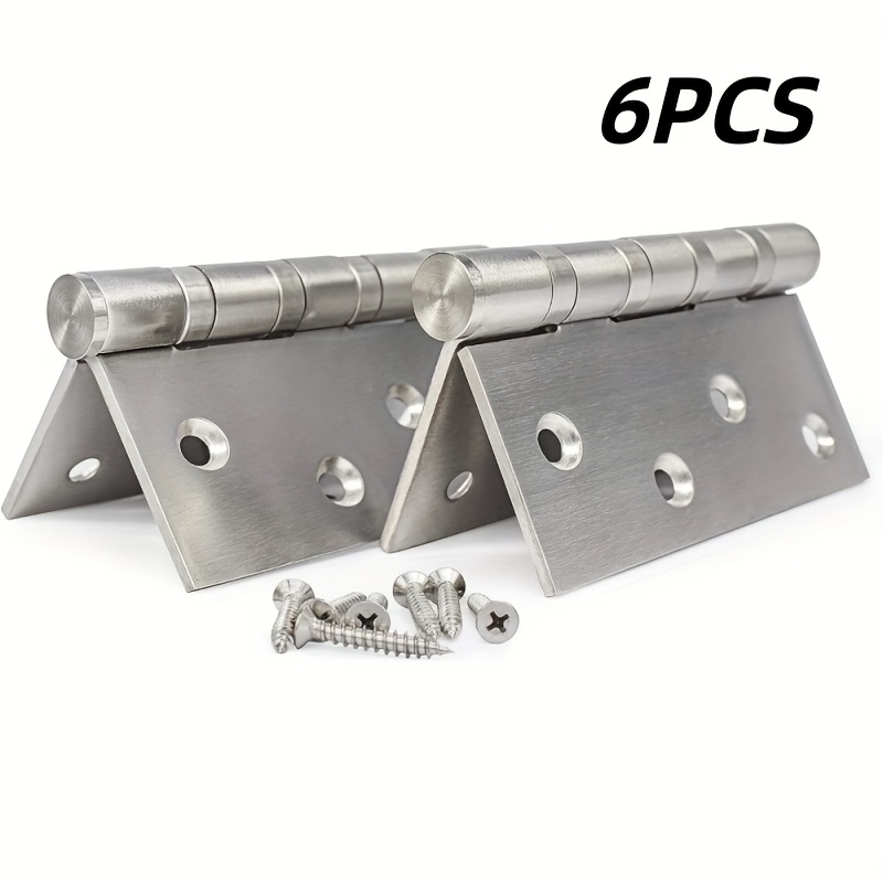 TEMU 6pcs-304 Stainless Steel 4-inch Door Hinges, Heavy Duty Ball Bearing Square Corner Hinges, Suitable For Indoor And Outdoor Security Doors -