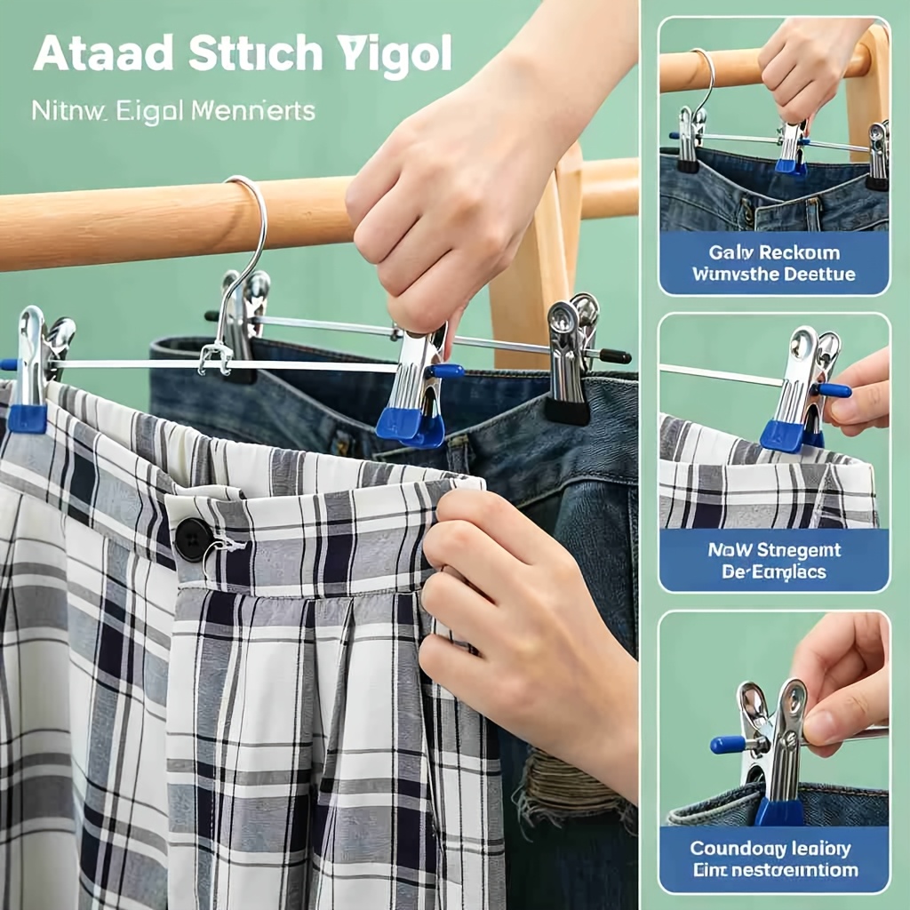 TEMU 2pcs Black And Blue Multifunctional Stainless Steel Skirt And Pants Hangers
