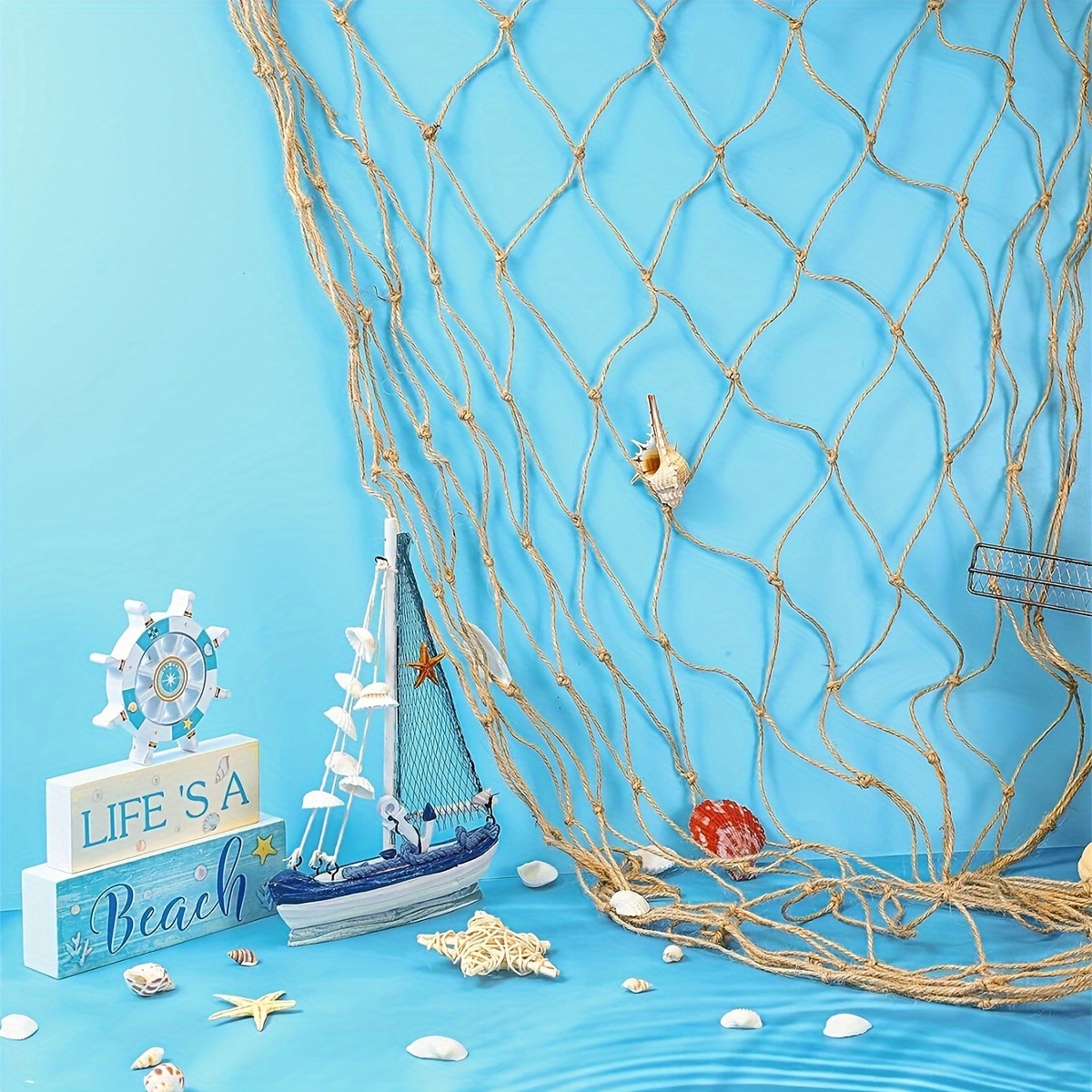 YOAYO Decorative Fish Net, Nautical Fishing Net Decoration for Party,Wall, Blue,200x150cm
