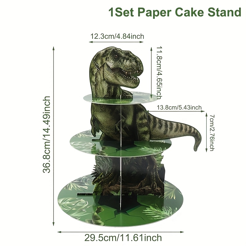 TEMU For School 1pc, Non-food Contact, 3 Tier Dinosaur Cupcake Stand Party Decorations Dinosaur Theme Cupcake Holder Decorations Dino Dessert Tower