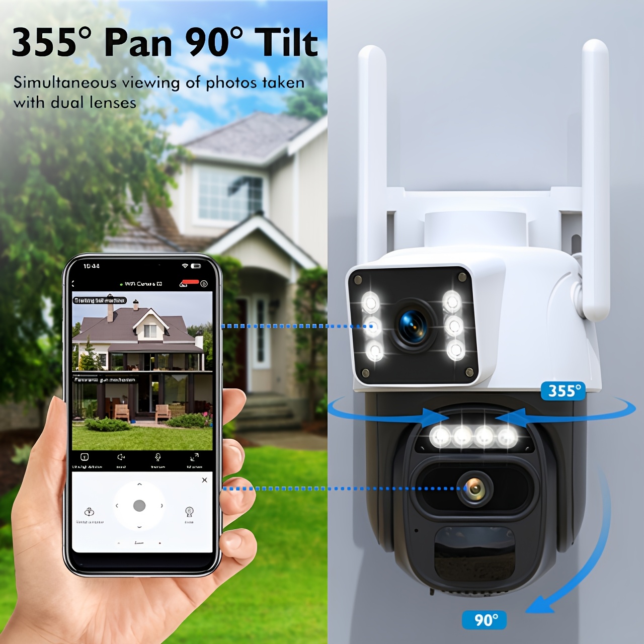 TEMU Hawkray 4pcs [10x Optical Zoom] 360° Panoramic Low--powered Cctv 2k Wifi Camera With Spotlight Alarm, Motion Detection, Color Night Vision &
