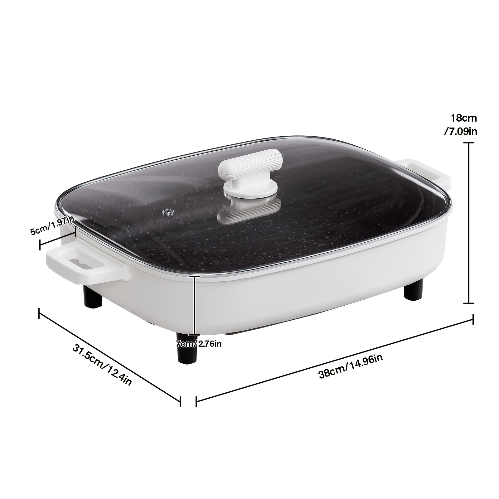 Non-stick Multifunctional Electric Cooking Pot with Aluminum Alloy Inner Pot, Glass Lid And Knob Thermostat. All-in-one for Frying, Grilling, Braising, Stewing And Hot Pot, Serves 2-6 People. Ideal for Home, Parties, Camping And Holiday Gifts.