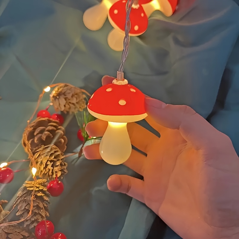 E-shop Rote Pilz LED Lichterkette, Halloween & Tag der Toten Dekorationen, Batteriebetriebene hängende Kunststoff Lichterkette mit nicht