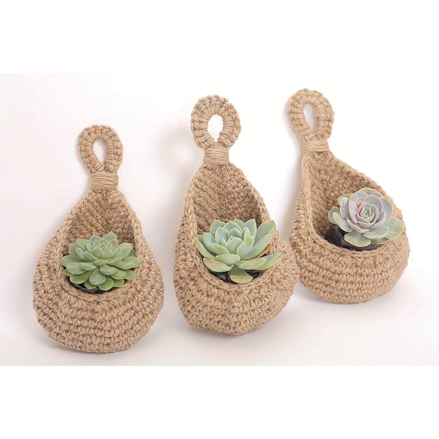 

Paniers suspendus en jute de style Boho - Plantes murales ovales pour succulents, herbes - Pots de fleurs suspendus pour clôture intérieur/extérieur avec plusieurs composants