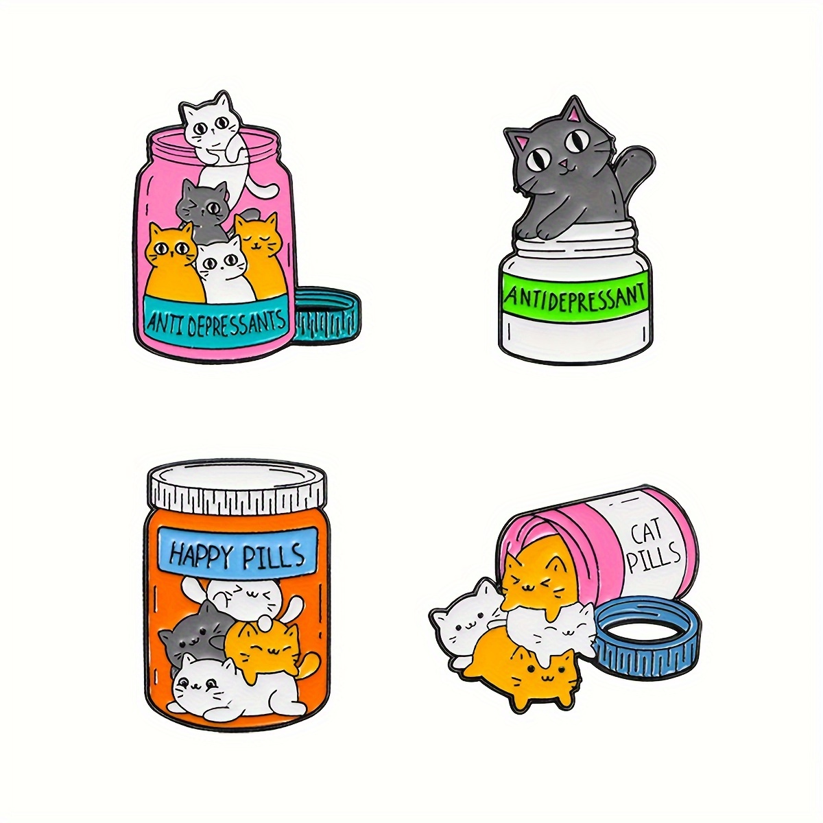 

4pcs Cat Enamel Pin Set - Alloy Brooches For , & Jackets