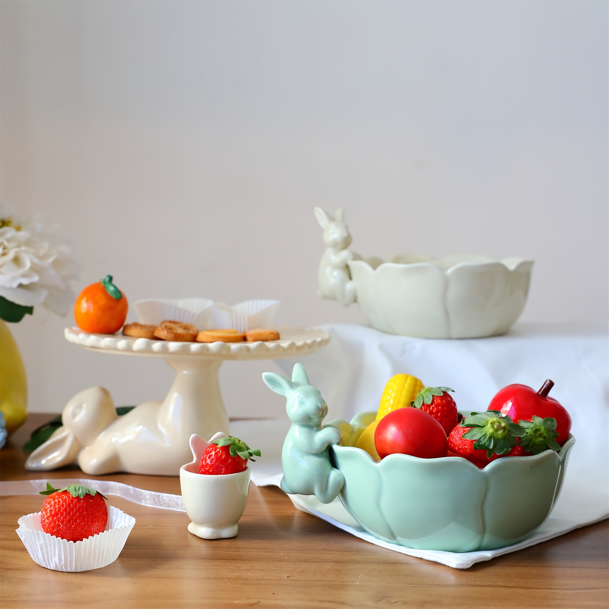 Cabilock Ceramic Bunny Cabbage Bowl Fruit Salad Bowl Kids Easter Rabbit