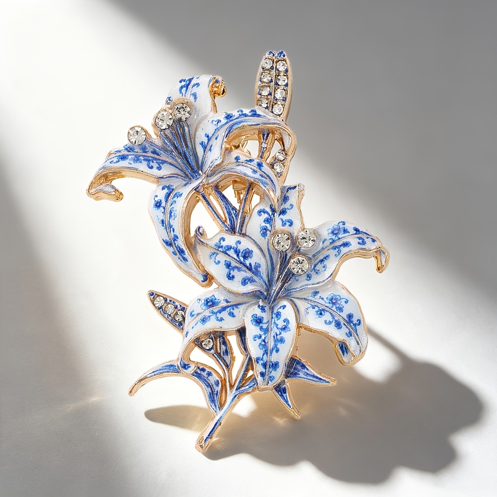 TEMU Iridescent Gradient Lily Flower Enamel Brooch, Double Flower Twinning Pin, Suitable For Coat, Qipao, Suit, Daily And Holiday Wear Accessory,