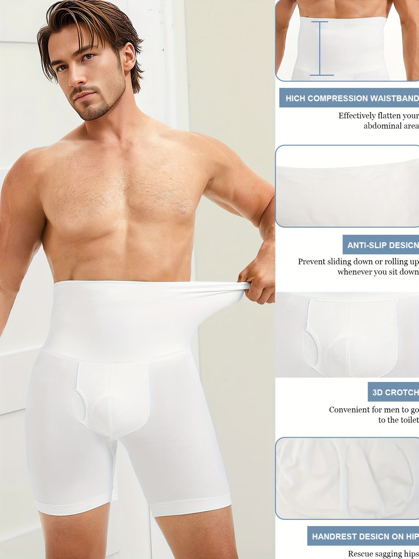 Mens Compression High Waist Boxer Shorts Tummy Control Body Shaper
