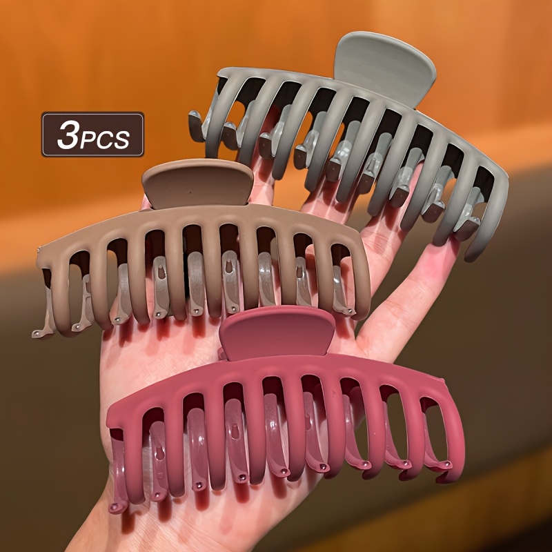 TEMU 3pcs Set Of Women's Hair Claws In 7 Solid Colors, Wide Grip For Secure Hold, Simple And Elegant Hair Clips For Daily Use
