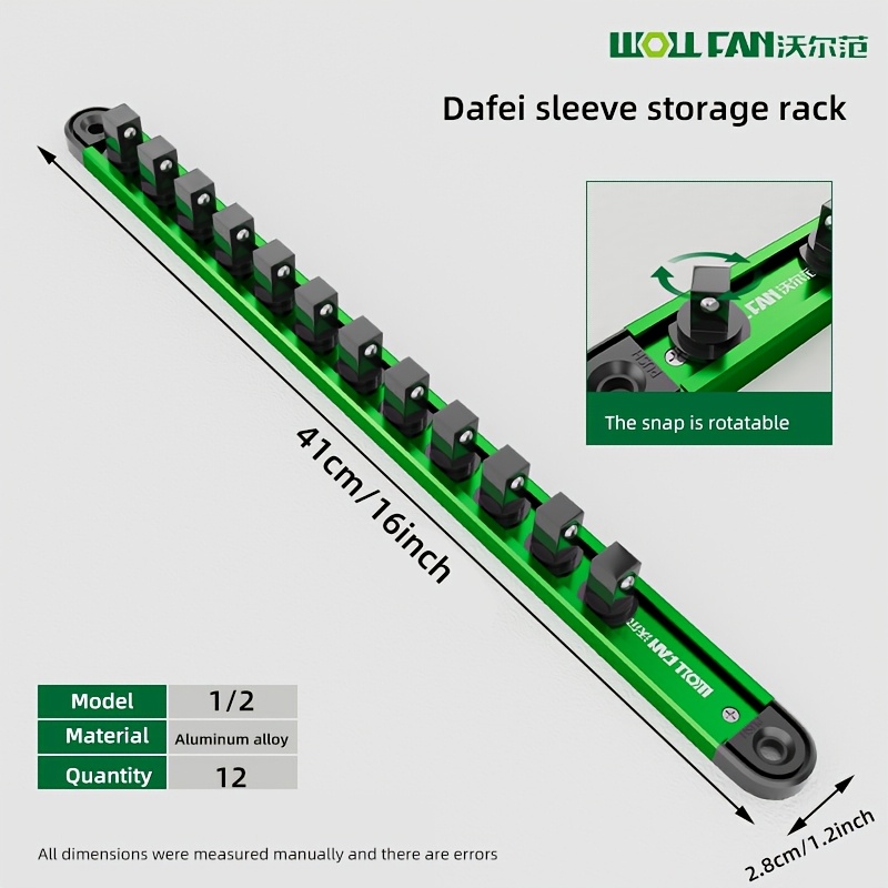 Green Aluminum Alloy Magnetic Socket Wrench Storage Rack Strong Magnet 1/2,3/8,1/4 Socket Plug Tool Storage Artifact Fixer