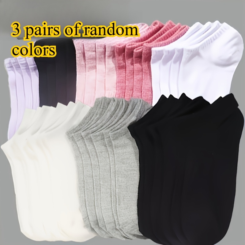 TEMU Lot de 3 paires de chaussettes courtes , couleurs mélangées assorties aléatoirement, unisexes, légères, respirantes, , mélanges aléatoires de