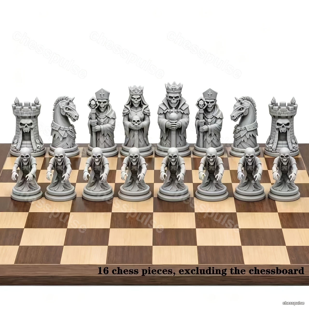 Image of 16pcs 3d Zombie Chess Pieces, Medieval Gothic Zombie King Queen Shaped Chess Set, Tabletop Ornament & Collectible Gift, Ideal For Chess Enthusiasts