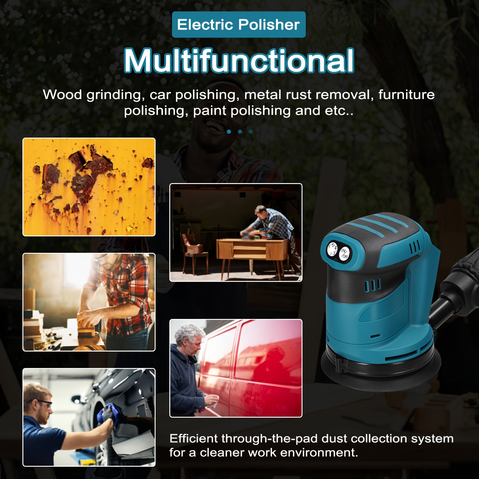 LIXADA Draadloze Orbitale Schuurmachine met 6 Instelbare Snelheden, Elektrische Polijstmachine