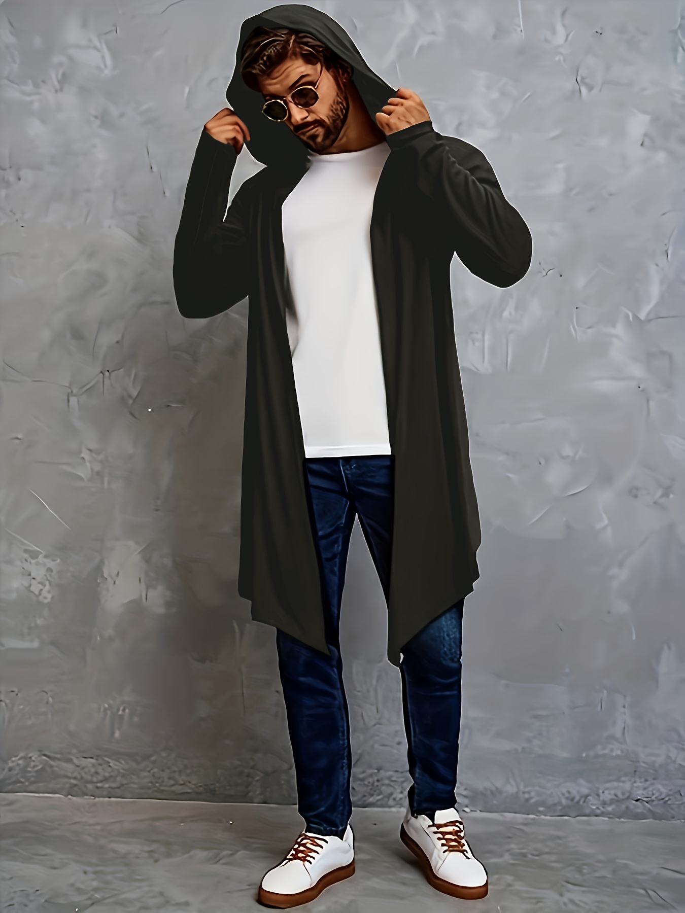 suéter capucha hombre diseño largo en parte delantera corta Temu