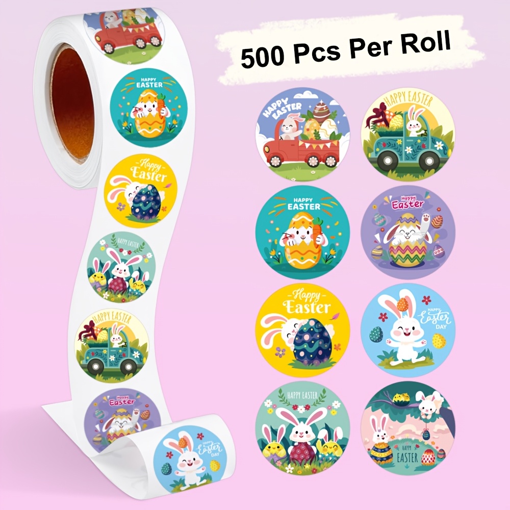 

500 Stickers Per Roll For Easter Bunny Egg Decoration Gifts, Adhesive Labels.