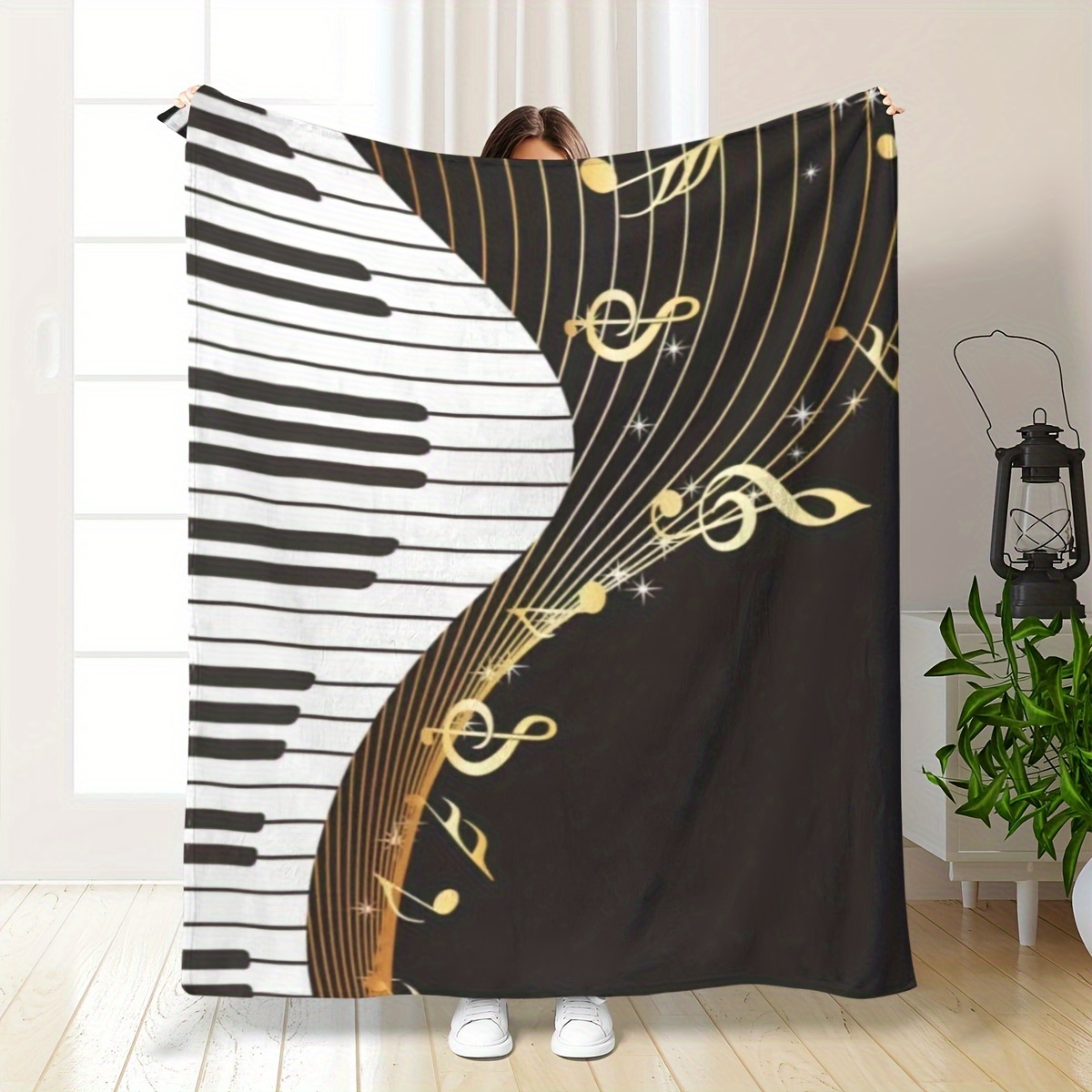 

's Dream: Abstract Key & Notes Throw Blanket - Soft Flannel, For Bed, Sofa, Chair - Perfect Gift For Musicians, Contemporary Style Style, Occasion Theme