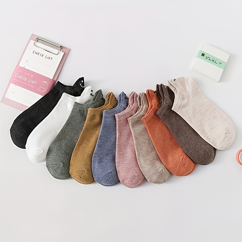TEMU [women's Low Socks] 10 Pairs Cute Small Face Women's Socks, , Reusable Socks, Wear, Casual, Fashion, Perfect Gift For Women's Holidays