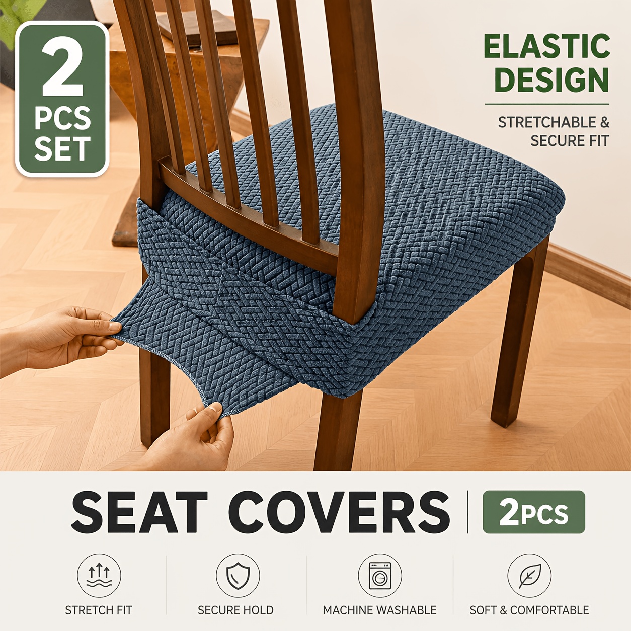 TEMU 2pcs Housse de Siège Antidérapante avec Languette et Boucle, Carreaux Rayés, Housse de Siège Double Élastique, Ensemble de Coussins Jacquard