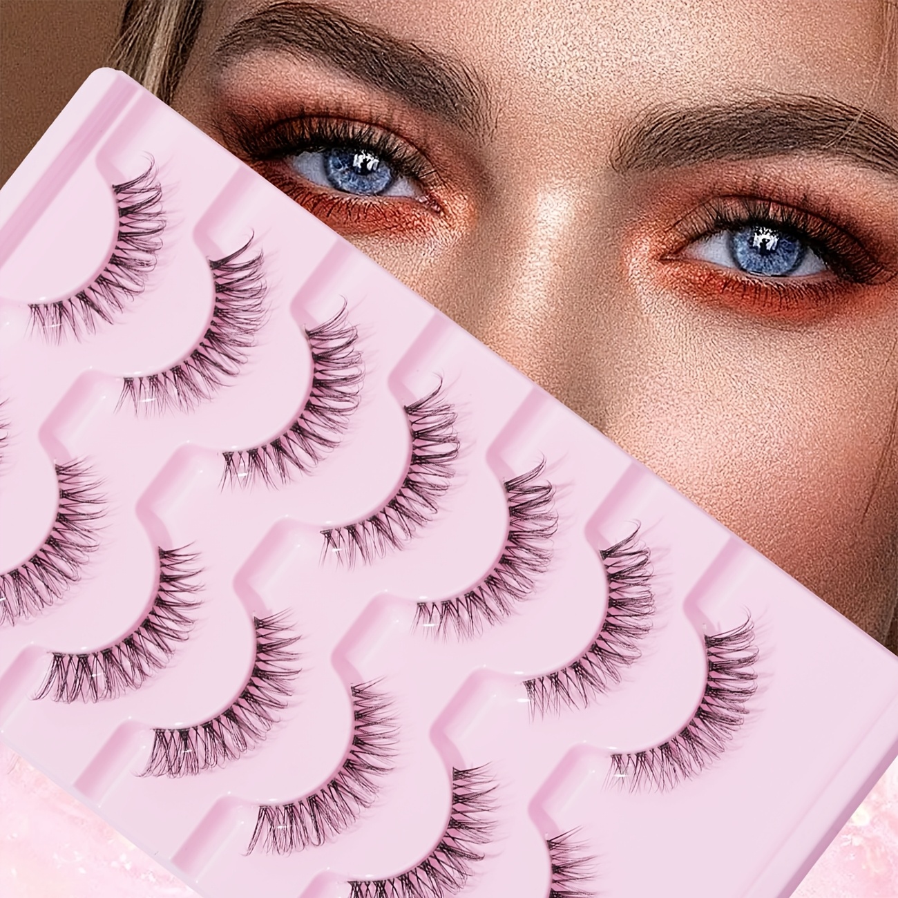 7 Pairs Of False Eyelashes, Natural, Long, D , Fit, Soft, Transparent Stem, Cross, Sweet, Date, Daily, Eyelashes