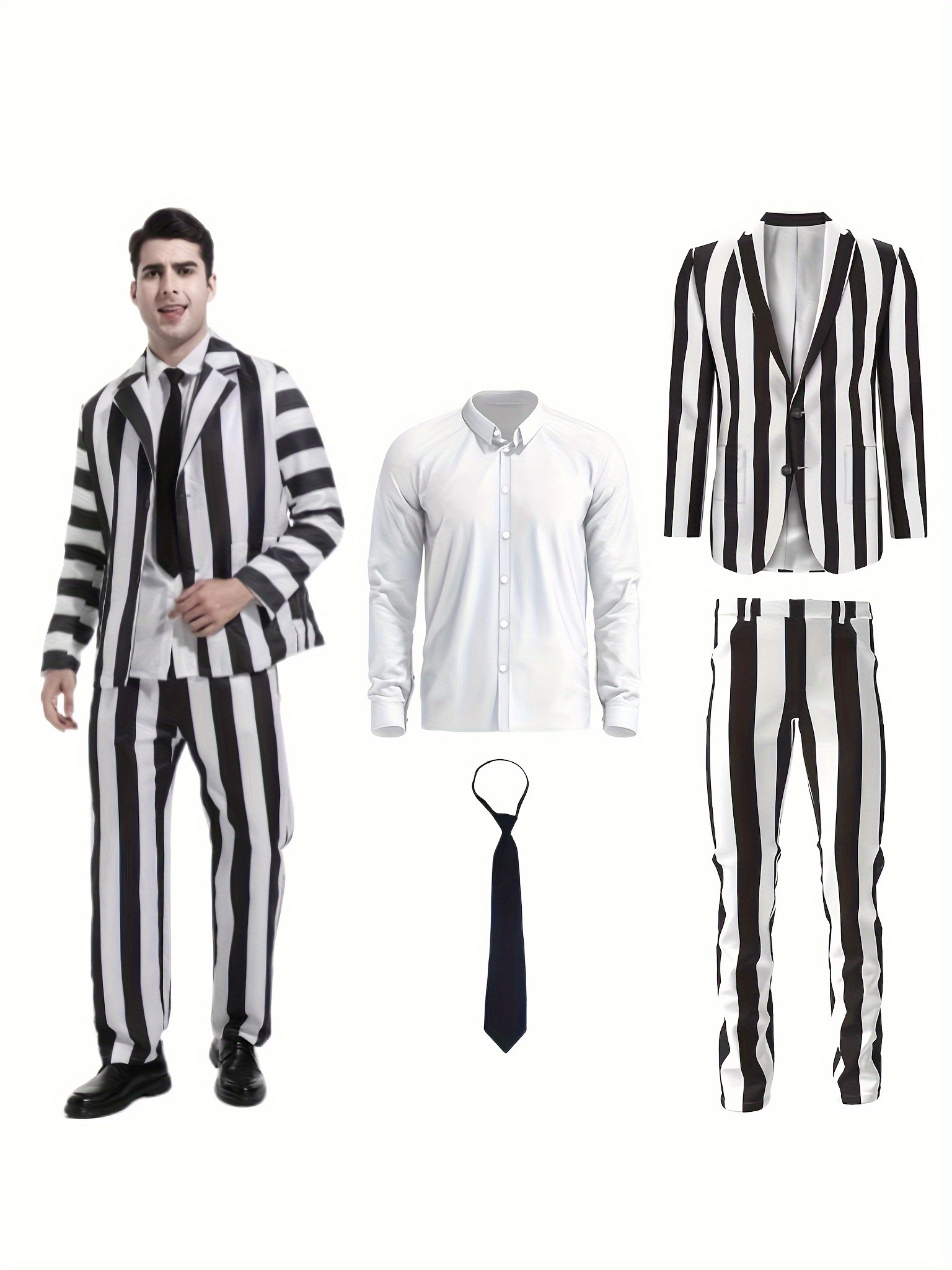 4pcs mens black white striped suit scary halloween costumes - Temu Greece
