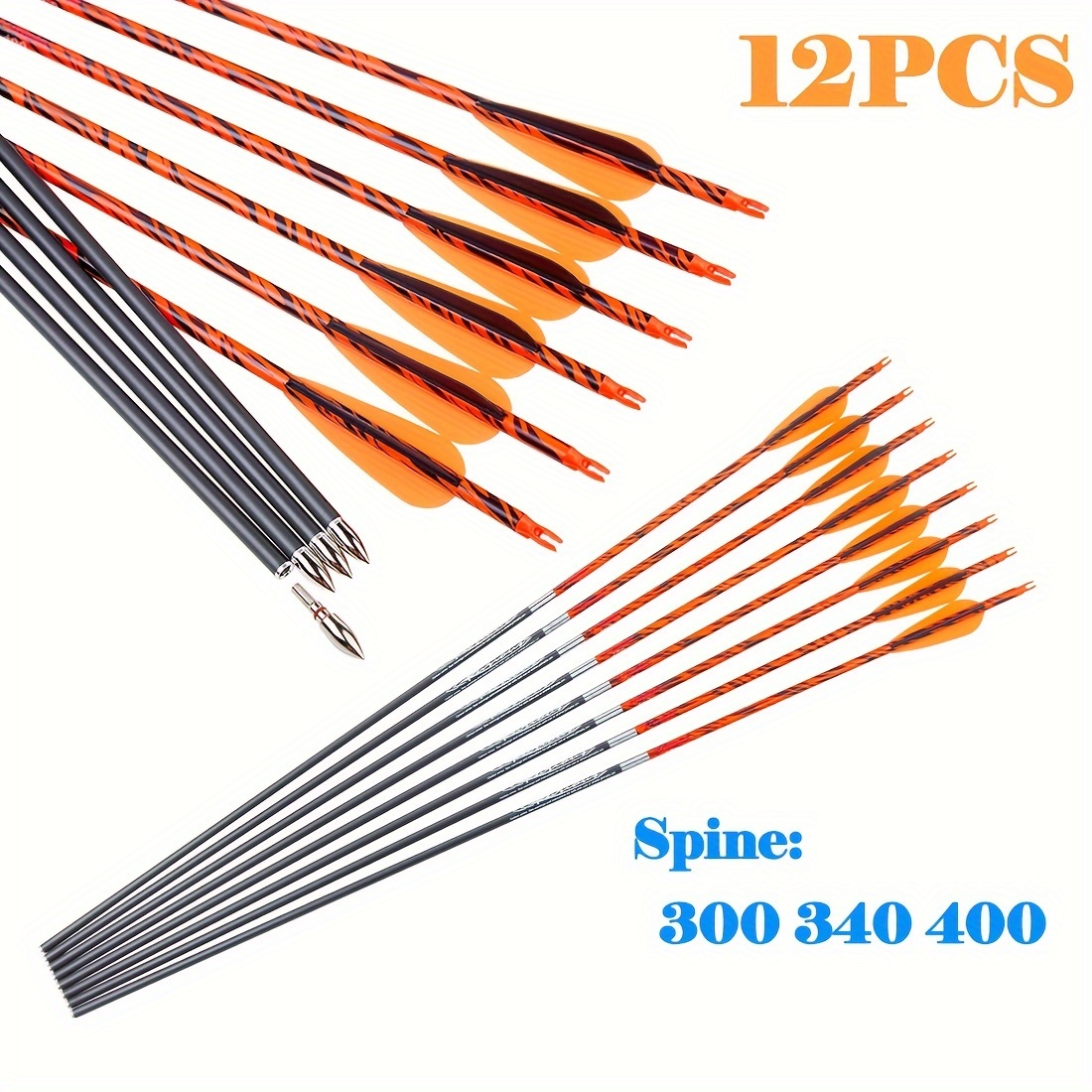 Spine 340 Flèche Carbone 26 Pouces – Lot De 12 – Pour Arc Classique Et à Poulies, 60-70 Lbs – Rectitude +/-0,006'', Encoche Rotative