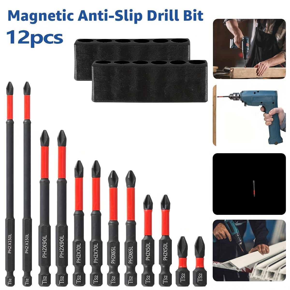 TEMU 12pcs Magnetic Screwdriver Bit Set S2 Steel 1/4 Inch Shank Electric Screwdriver Bits Phillips Bit Impact Screw Driver Bit Screwdriver Anti-slip Bits For Electric And Manual Screwdrivers