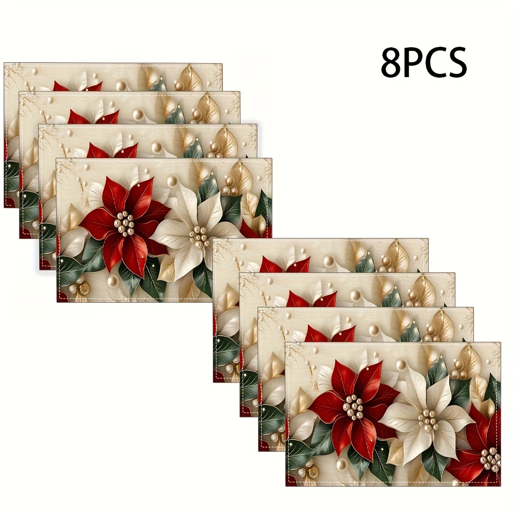 TEMU Lot de 4/6/8 pièces, Nouveaux Sets de Table Modernes Haut de Gamme - Série Lin Élégante Thème Noël, Idéal pour Tables à Manger, Tables Basses,