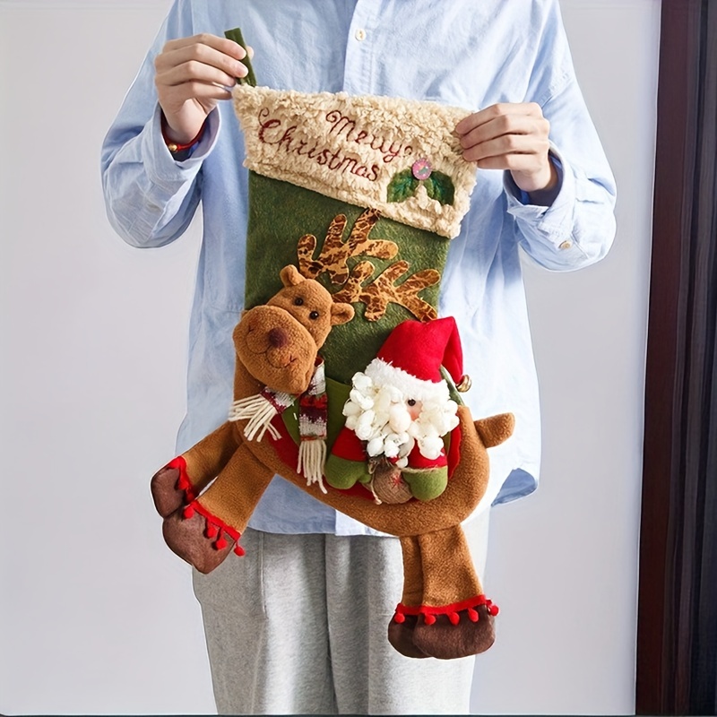 Large Christmas Stocking Ornament Santa Claus Snowman Elk Christmas Bag Candy Sock Christmas Sock Gift Bag_voghion.com