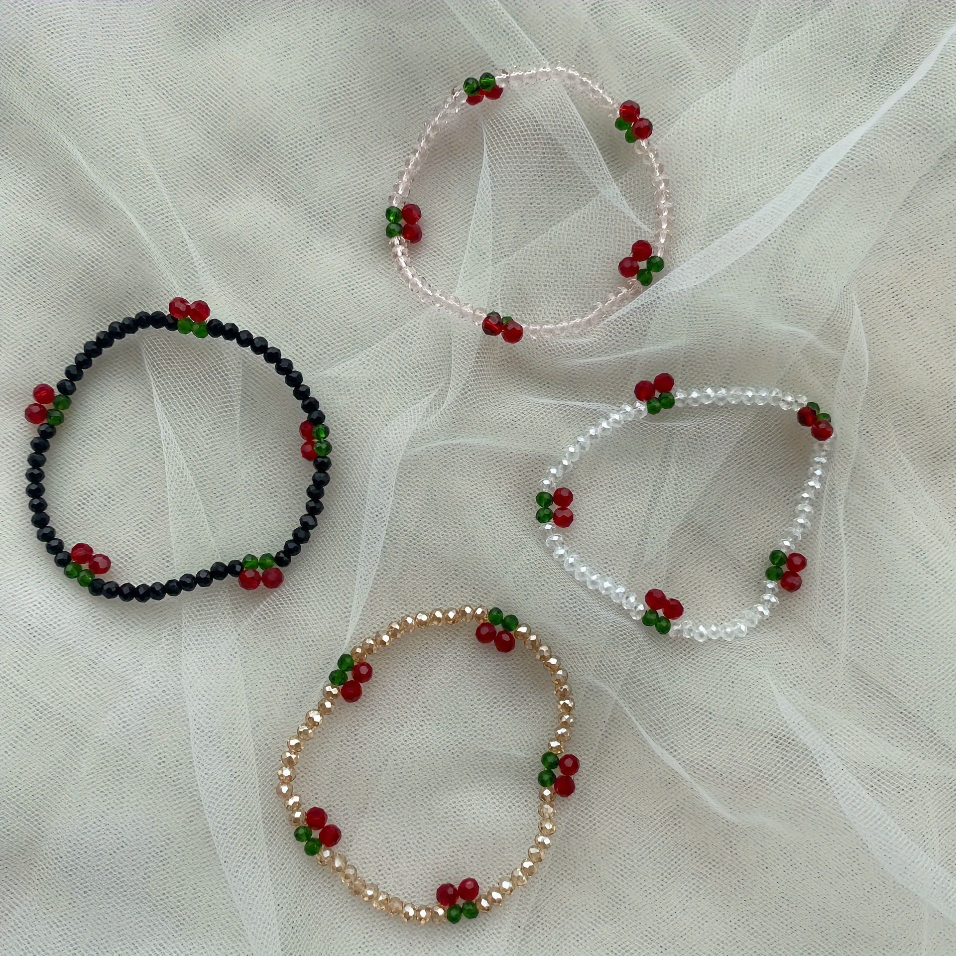 3pcs Cherry Bead Bracelet Set