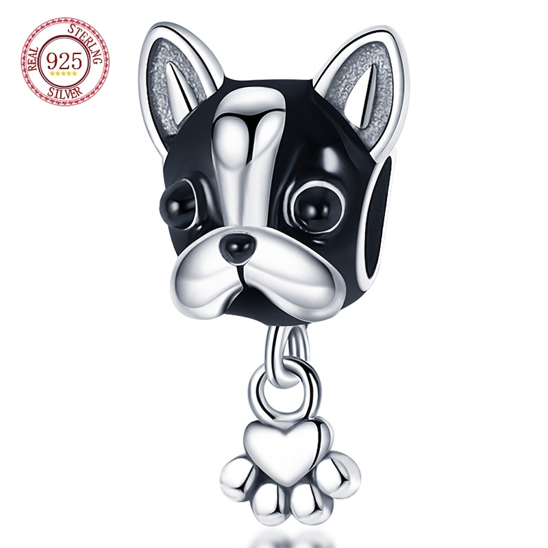 

Breloque de bulldogue français en argent sterling 925 avec cœur, perle de chien pour la fabrication de bijoux de bracelet et de collier, cadeau pour les anniversaires