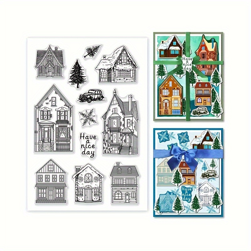 

1pc Wooden Cottage Clear Silicone Stamp Set For Card Making, Scrapbooking, Photo , Drawing Tools - Pvc Material