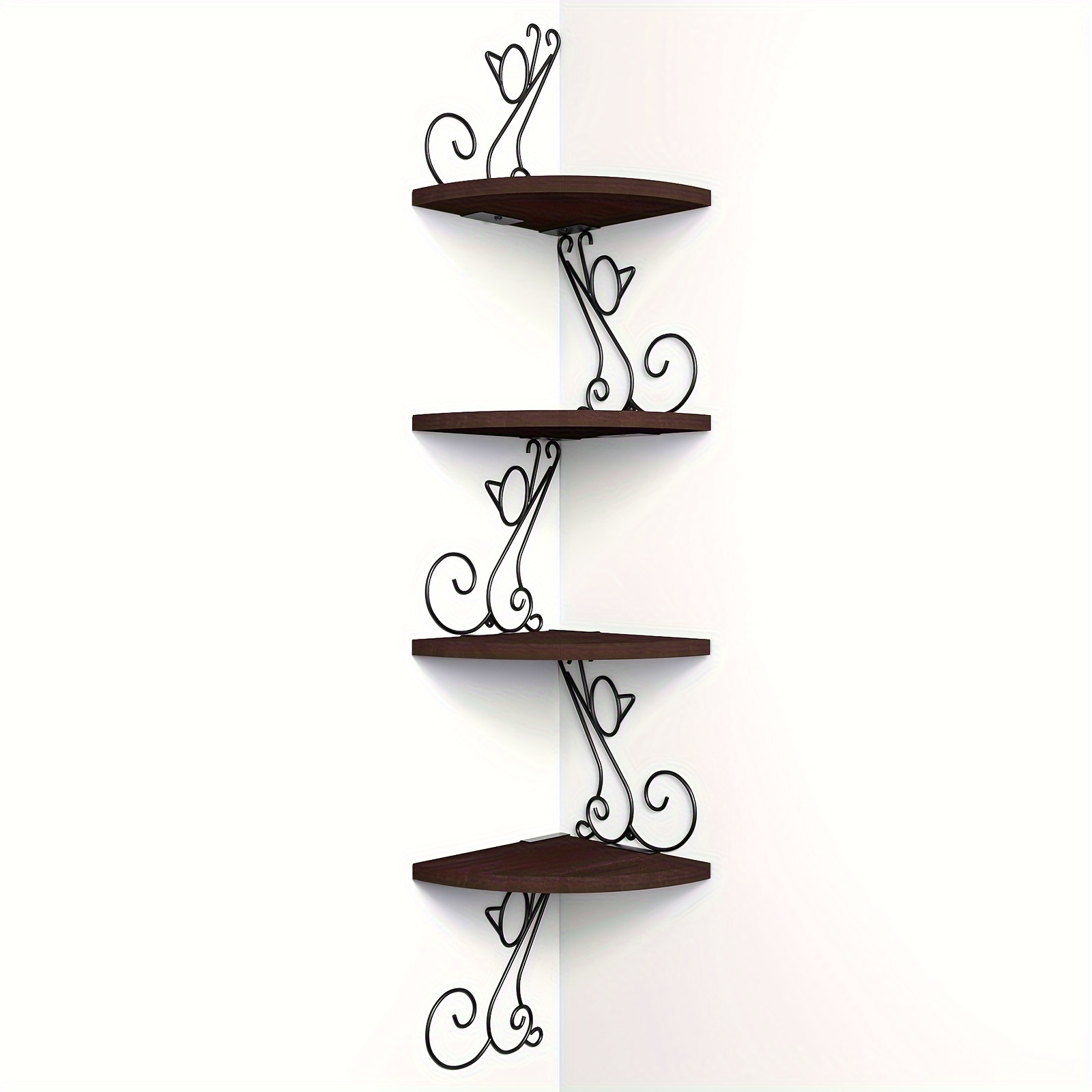 

Corner Shelf Wall Mount, 4 Tier Floating Shelves For Wall, Easy-to-assemble Wall Shelves Rustic Wood Decor For Bedroom Living Room Bathroom Kitchen Office, Walnut Finish