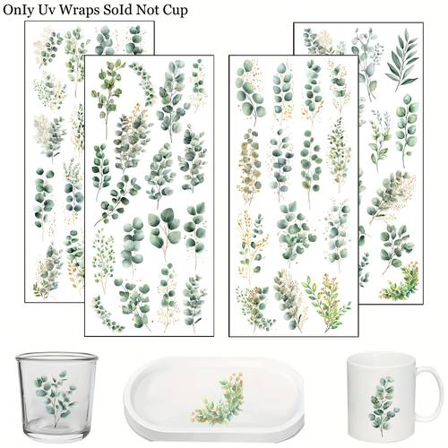 61pcs green eucalyptus leaf rub on sticker 24x11cm flowers eucalyptus leaves transfers sayings for raysin for cup furniture glass furniture glass diy decoration rub on foil rubons sticker