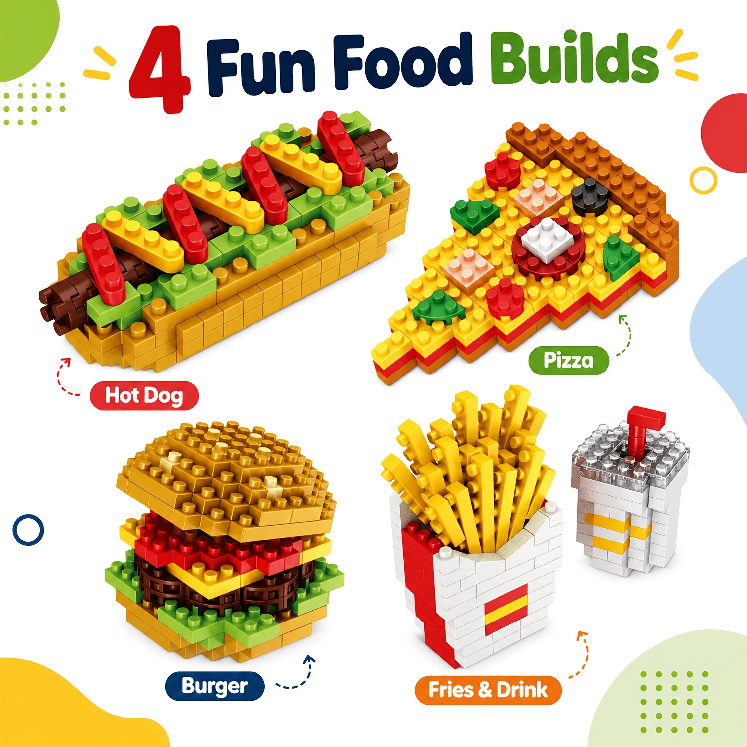 4pcs Set of Food, Dessert, and Snack Series Building Blocks