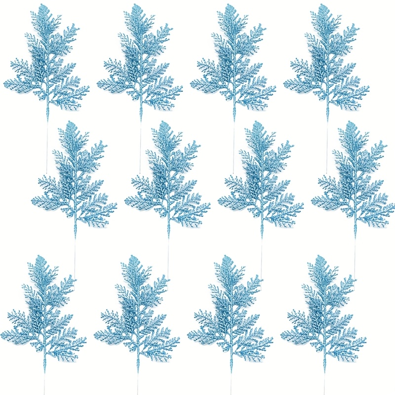 12pcs Glittering Christmas Leaves, Christmas Tree Wreath Vine, Decoration Additions, Plastic Christmas Holiday Decorations, Christmas Desktop Tree Additions, Eid Activities