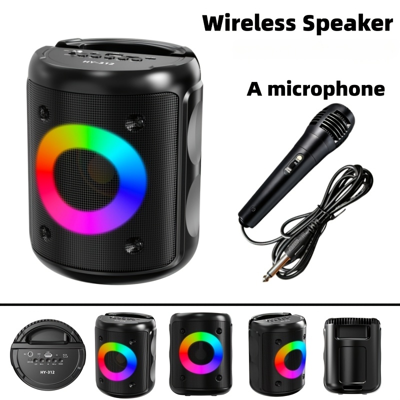 TEMU Gdhengyin Hy-312 Wireless Speaker, Microphone Optional, Single 3-inch Speaker, Outdoor Wireless Speaker, Party Disco Light, Tws, Tf, Aux, Mic,