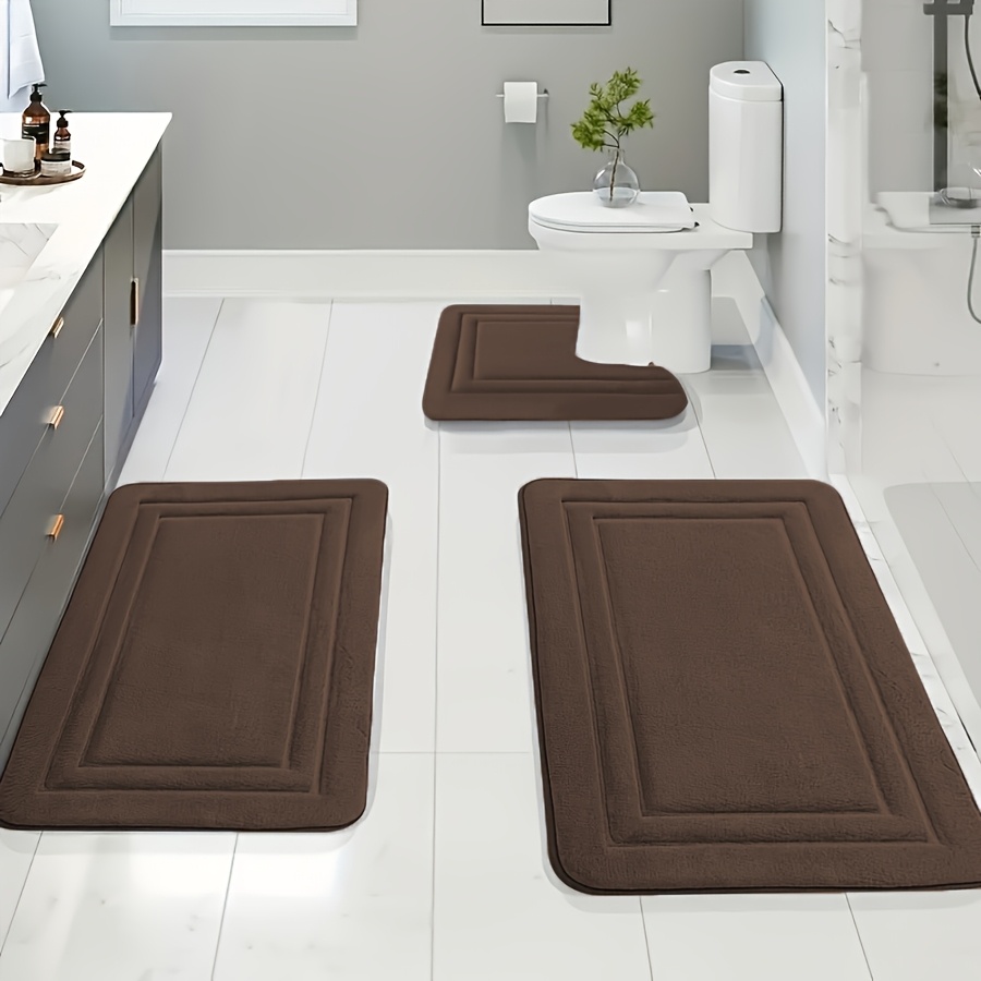 3pcs soft bath mat set non slip quick dry machine washable polyester 100 handmade knit weave square shape fade resistant bathroom rug for bedroom bathroom room decor Product details 5
