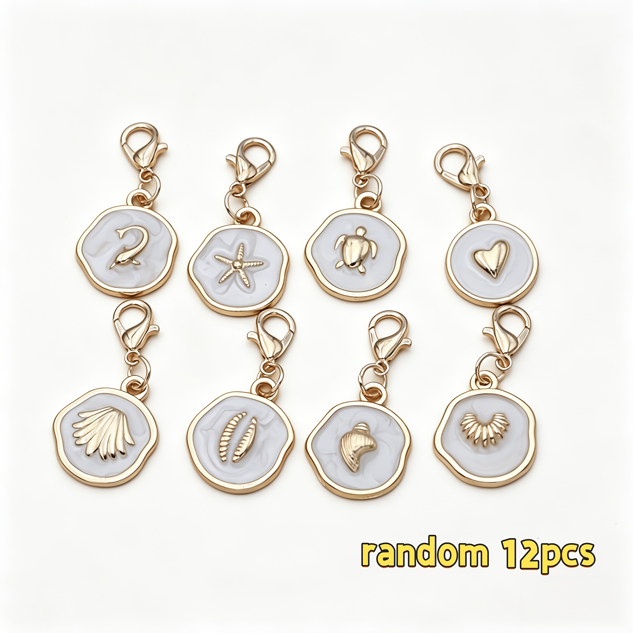 TEMU 12pcs Alloy Golden Lobster Clasp Seashell Dolphin Random Mixed Styles Starfish Turtle Keychain Bag Pendant Key Chain