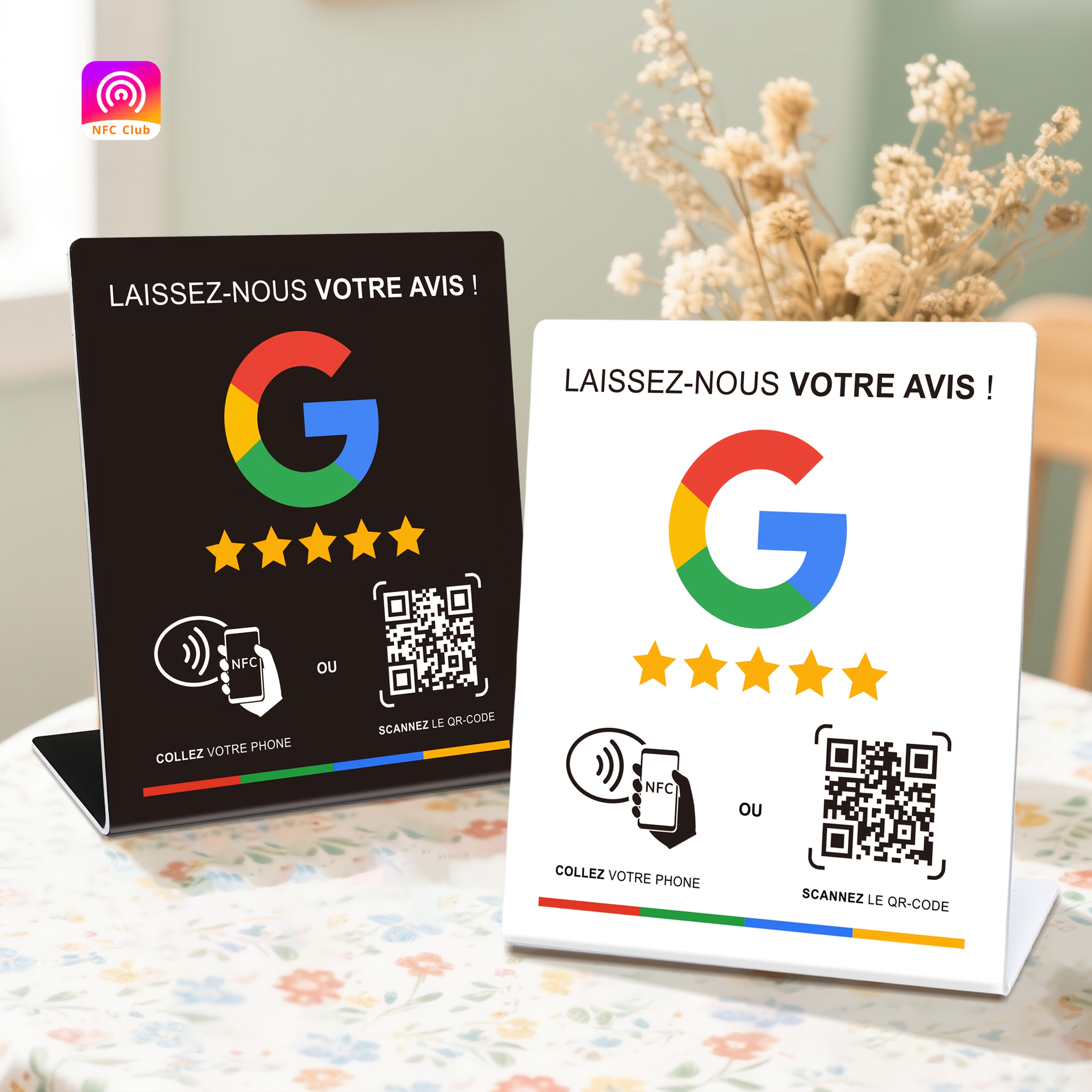 Présentoir d'intégration des réseaux sociaux d'entreprise - NFC TAP & Code QR, Configuration facile et gestion des liens de commentaires, Matériau PVC durable, Parfaitement compatible avec Google Reviews et l'intégration des réseaux sociaux, Présentoir de visualisation des réseaux sociaux