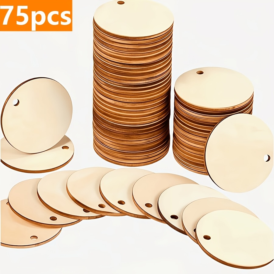 TEMU 75pcs Wooden Round Shaped Decorative Diy Hand-painted Crafts For Home Decor, Holiday Parties, Birthdays, Weddings, Wooden Hanging Ornaments,