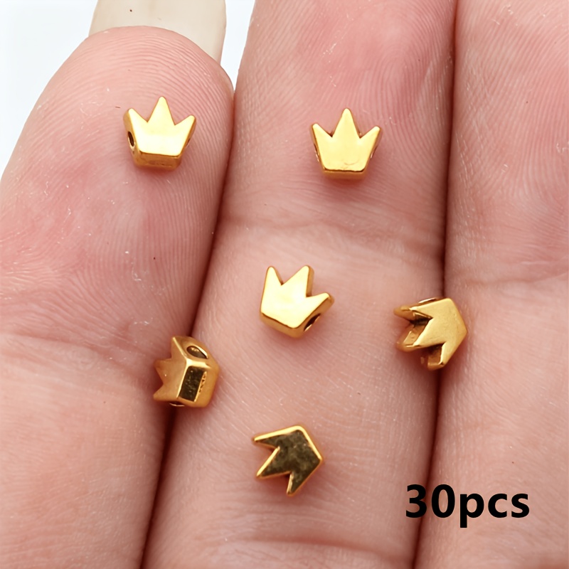 TEMU 30 piezas de cuentas multicolor con dije de corona y agujero pequeño, cuentas sueltas para abalorios, accesorios para hacer joyería artesanal,