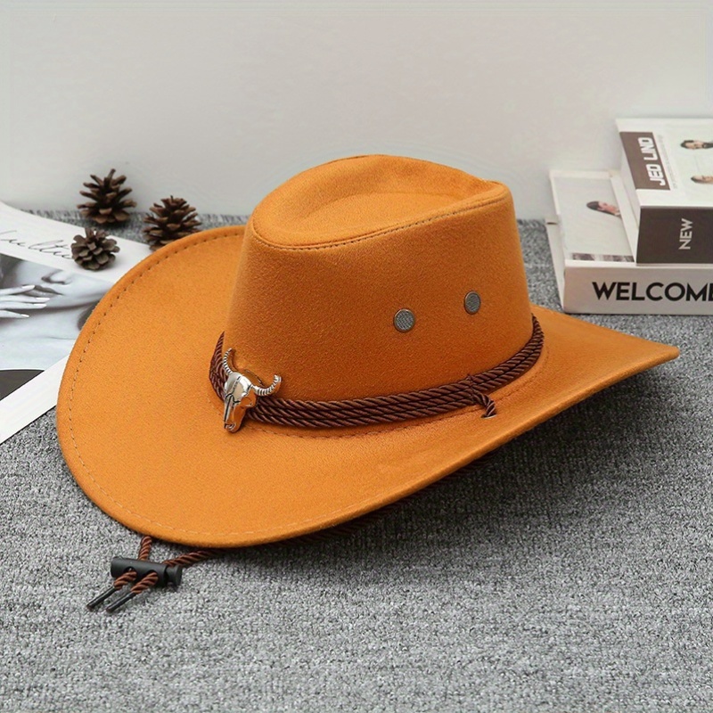 Vintage Western cowboy outdoor vintage hat Vintage Western Cowboy Hat Ox Head Belt Rivet Fedora Hats  main image 3