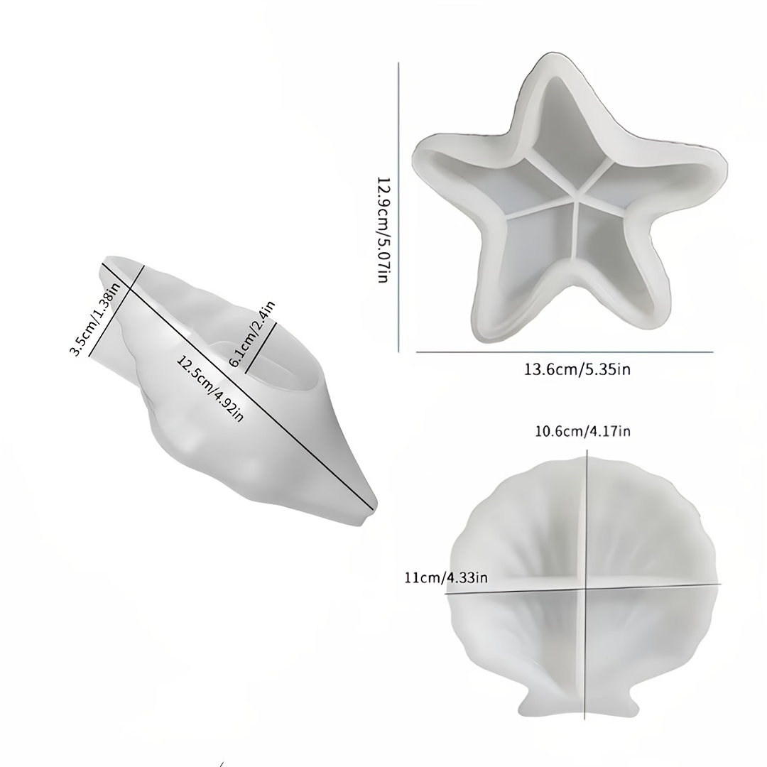 TEMU Moules en , 3pcs/Set Étoile de mer, , Moules à plateau en silicone , Moules de sculpture sur le thème de l'océan en résine de béton de , Moules
