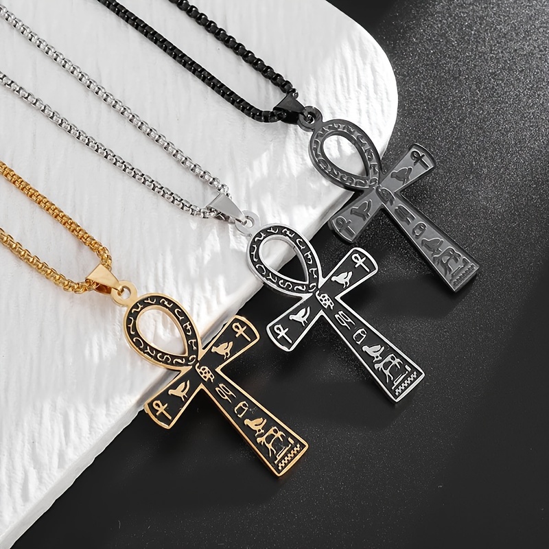 

Stainless Steel Egyptian Ankh Totem Pendant Necklace Men's Amulet Jewelry