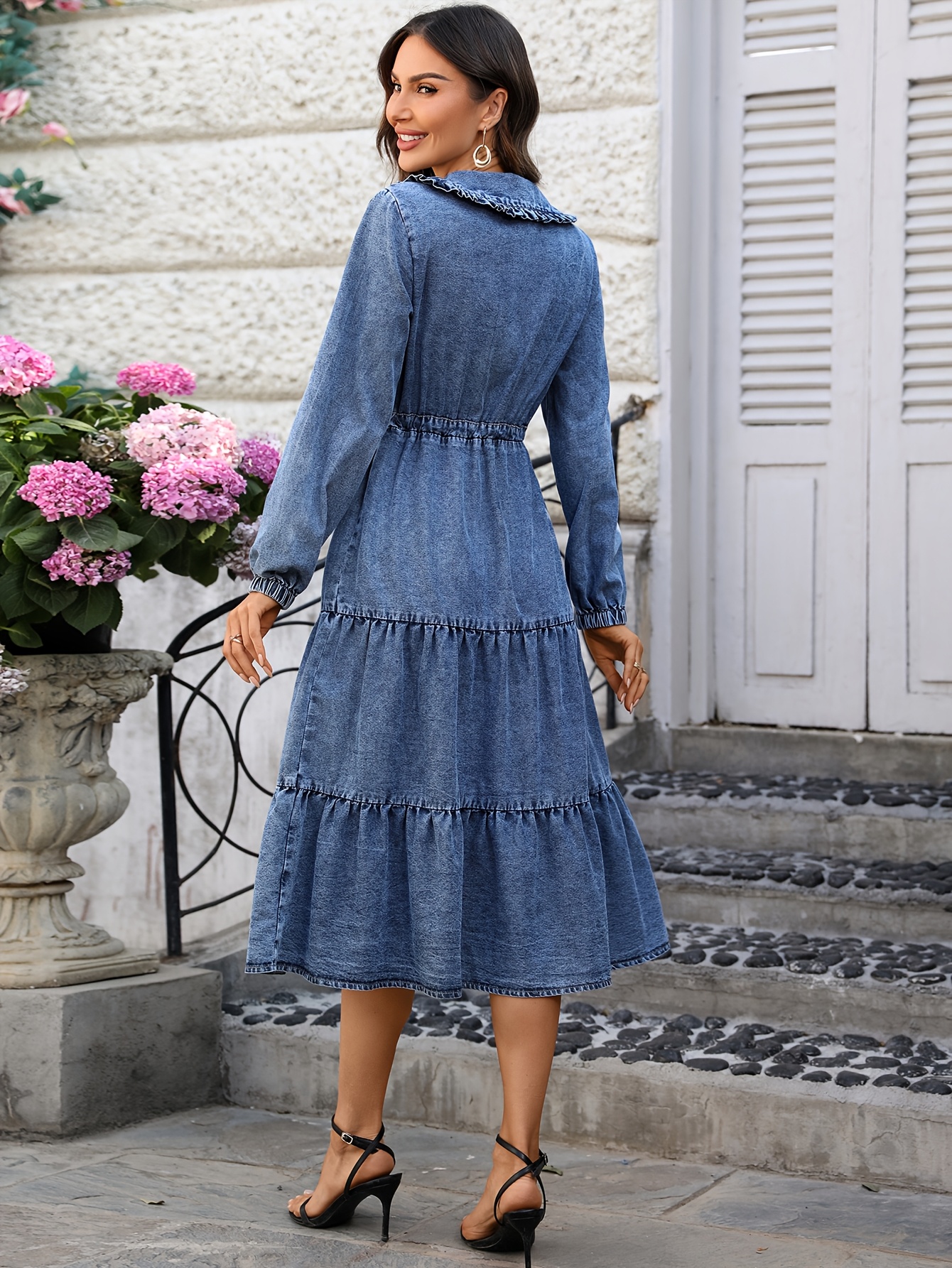 long drawstring denim dress women layered cake skirt - Temu Oman